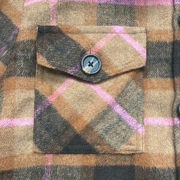 BB Dakota X Steve Madden | Brown and pink plaid boxy shacket jacket NWT Size L - Picture 6 of 13